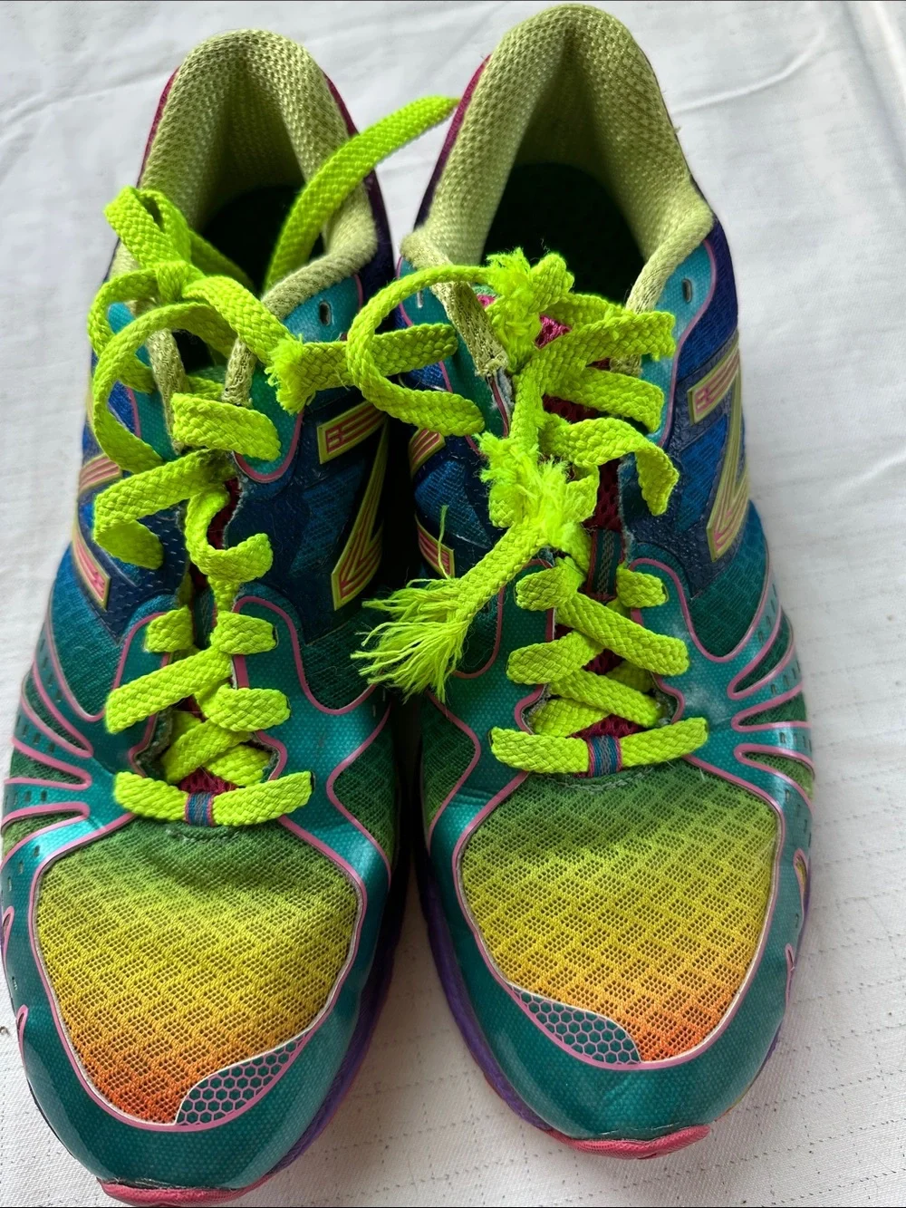 New Balance Multicolor Athletic Sneakers with Neon Green Laces